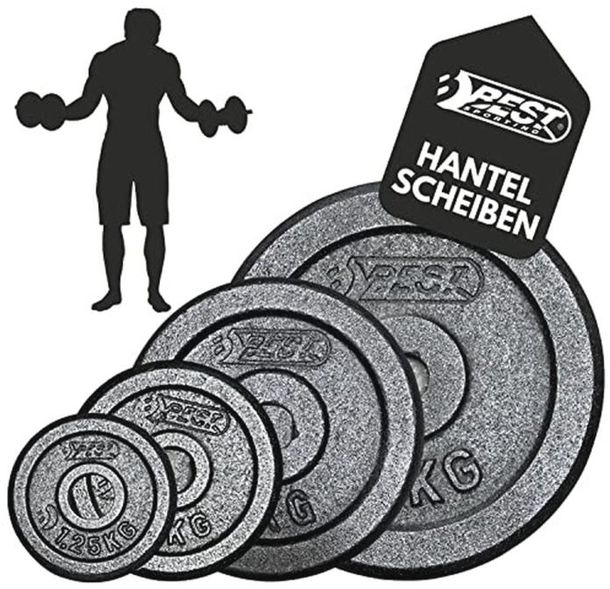Best Sporting Pro Haltergewichten, halterset, 1,25 kg tot 10 kg, halterschijven 30/31 mm, voor korte en lange halters, haltergewichtenset voor succesvolle haltertraining, gewichtenset voor thuis