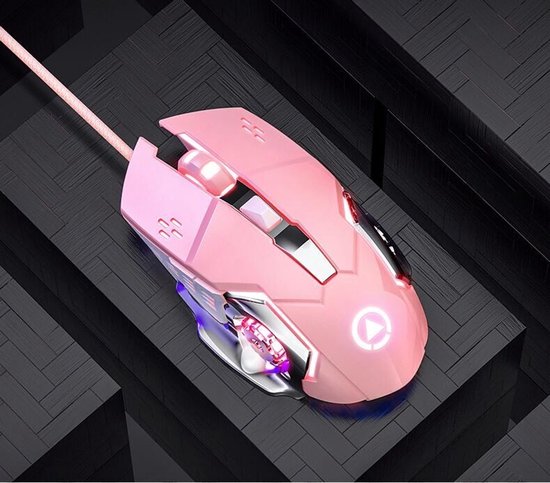 Mechanische gamingmuis, USB-muis met draad, gladde afwerking (roze)