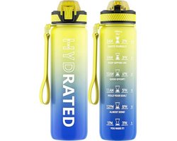 QLUR Waterfles, 1 liter/750ML sport drinkfles met rietje en tijdsaanduiding, BPA-vrij Tritan lekvrije drinkfles, sportfles voor fitness, school, yoga, buiten