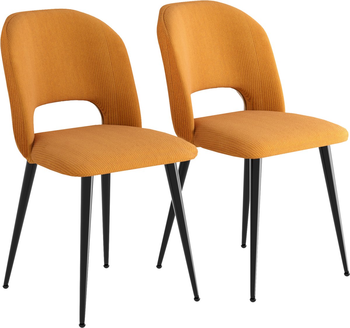 PIPIPOXER- Eetkamerstoelen - Set Van 2 - kaptafelstoel- gestreepte stoffen zitting, metalen poten,Geel