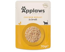 Applaws 100% natuurlijk natvoer voor katten, kipfilet in bouillon, verpakking met 12 zakken van 70 g
