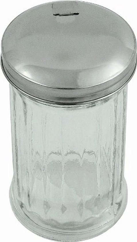 Suikerstrooier inh. 30cl. glas m/rvs schenkdop