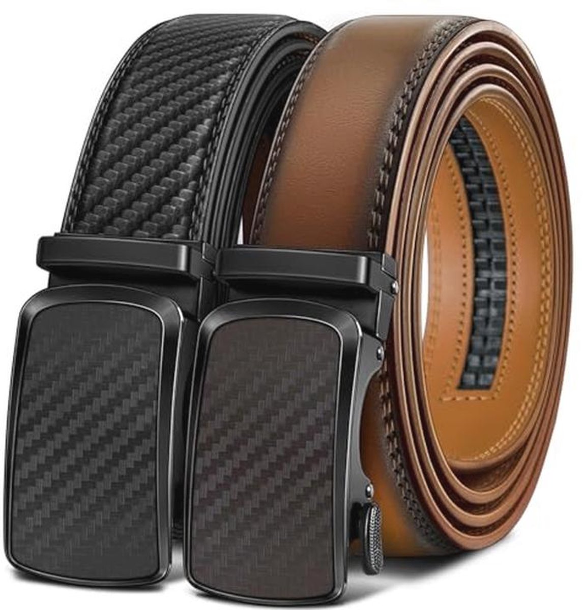 Heren Verstelbare Ratchet Riem 2-Pack - Klik Leren Riem voor een Perfecte Pasvorm