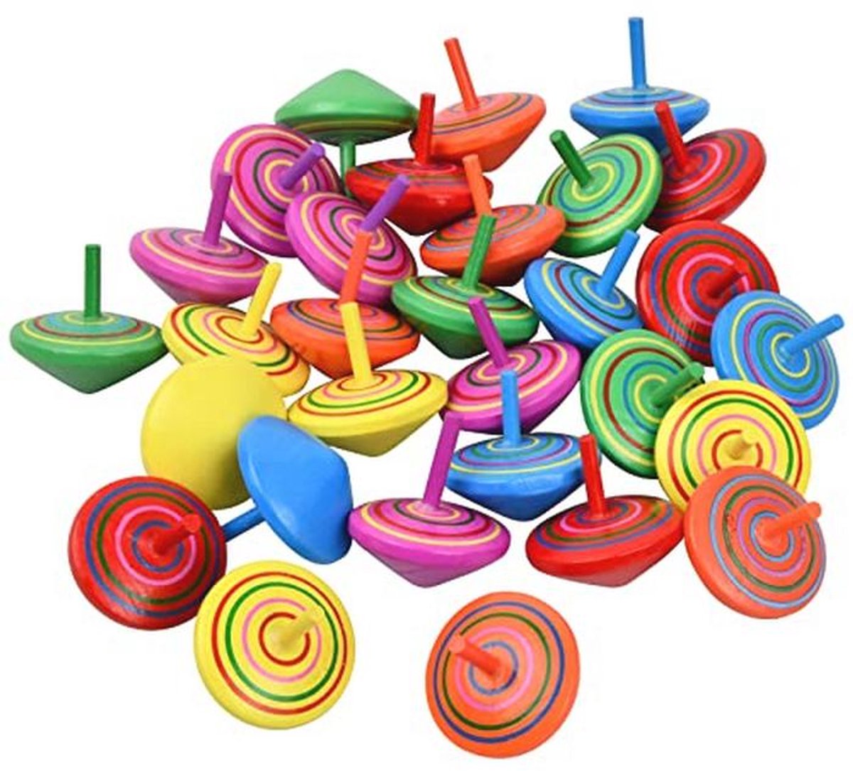 30 Stuks Kleurrijke Houten Tollen voor Kinderen – Feestspeelgoed, Mini-Gyroscoop, Cadeautjes voor Kinderfeest