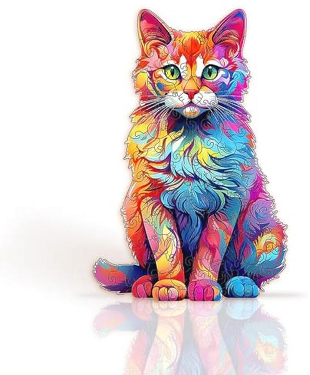 Kleurrijke houten 3D kat legpuzzel voor volwassenen en kinderen - Perfect cadeau voor het gezin