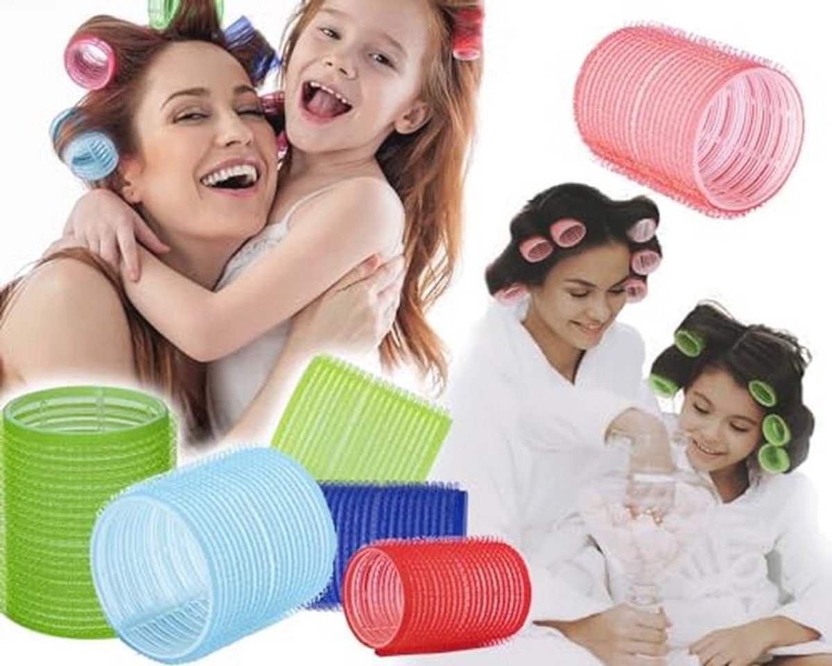 Plakrollers en Krulspelden Set voor grote krullen - Ø 44 mm - Roze - 12-delige set