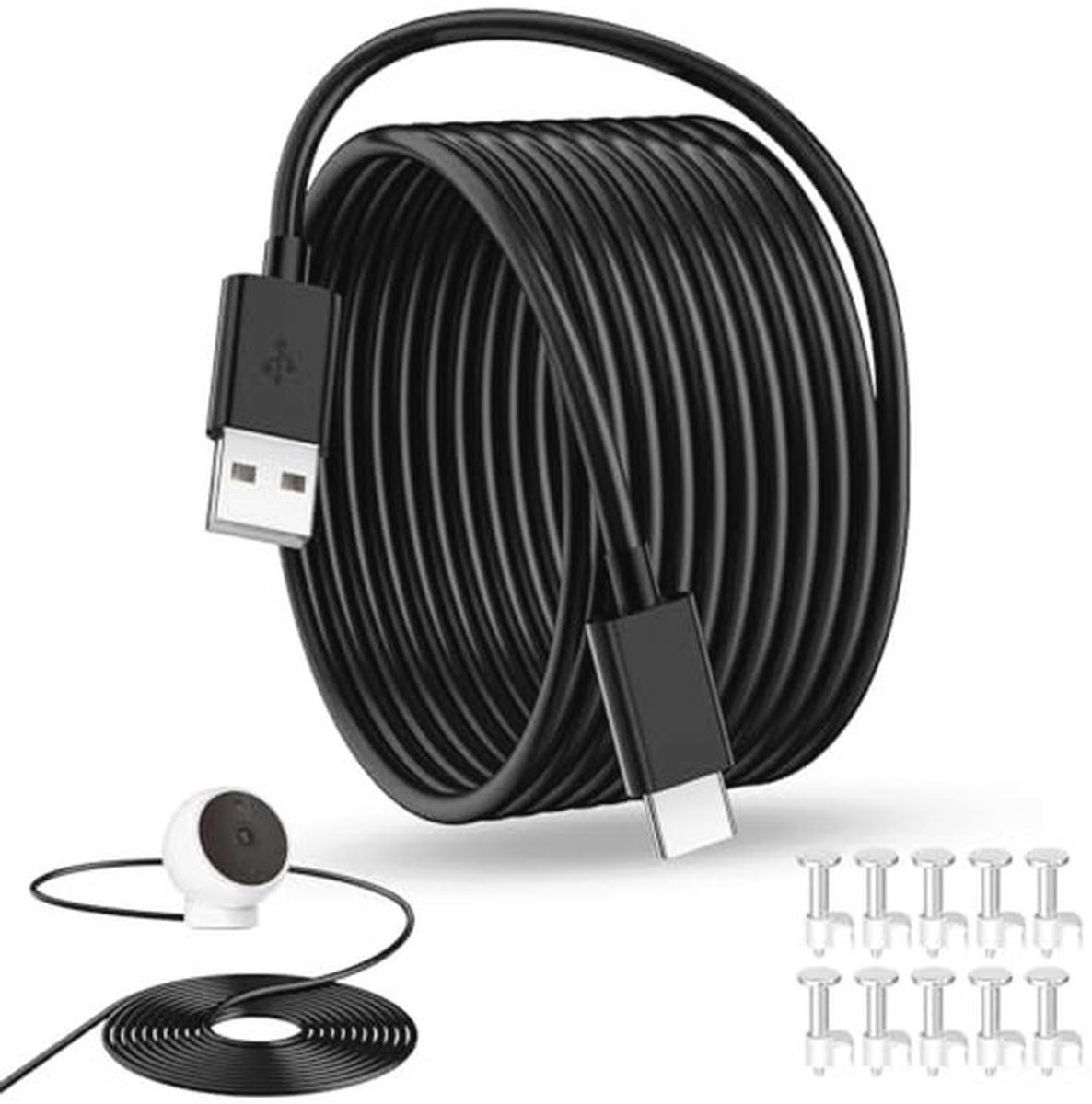 USB naar USB C Oplaadkabel voor Beveiligingscamera - 5 m Extra Lange Stroomverlengkabel