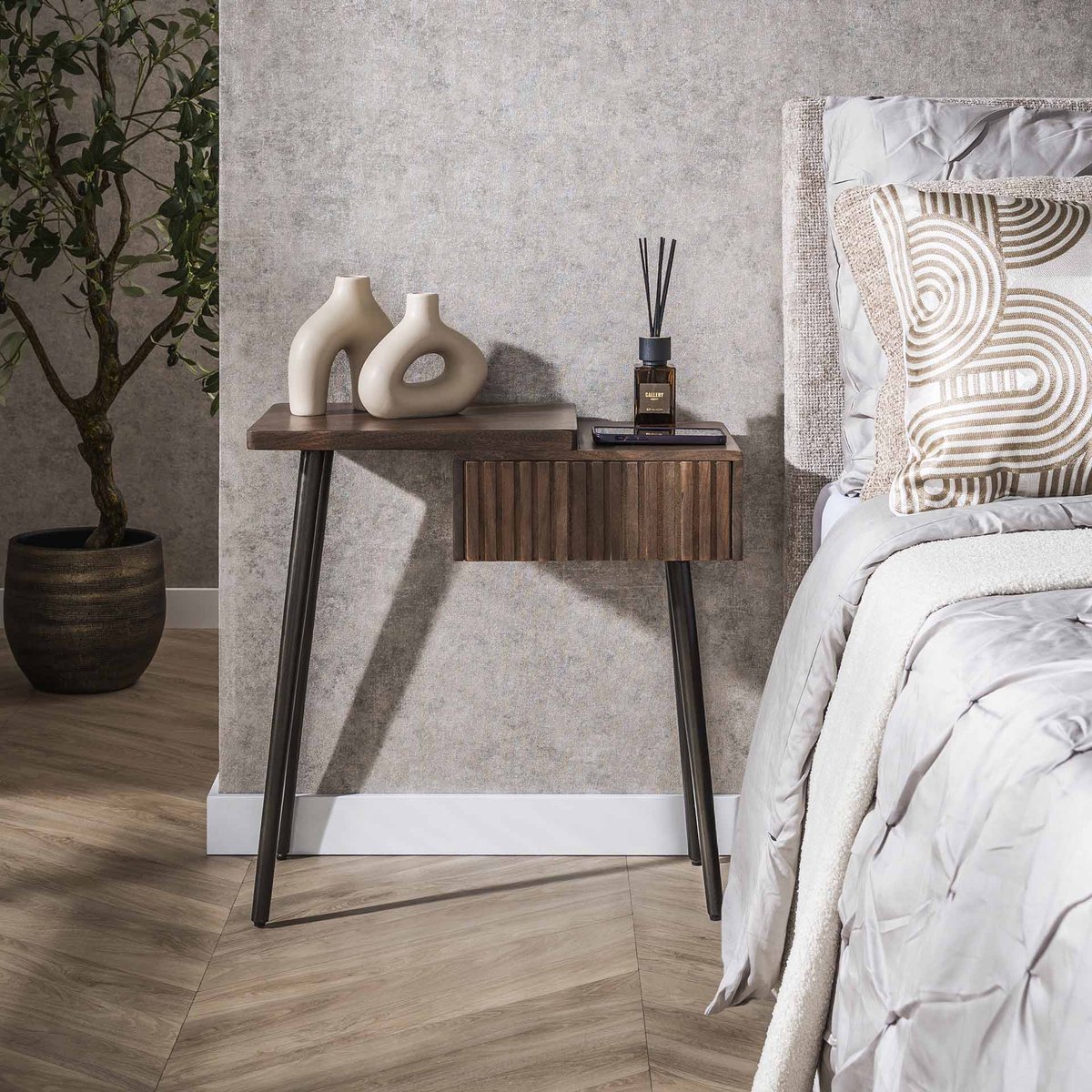 Dimehouse Nachtkastje Oslo Links Acaciahout Drift Brown 1 Lade Bruin