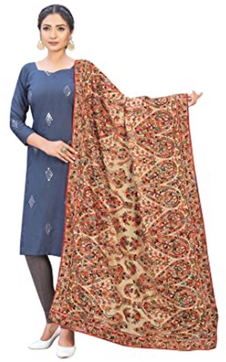 Georgette Kashmiri Geborduurde Dupatta voor Dames - Beige - Vrije Maat