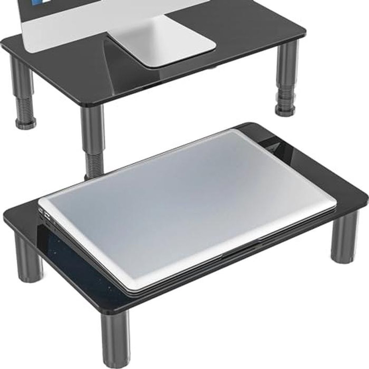 2-Pack Verstelbare Computer Monitor Stand Riser voor Desk & TV - Zwart
