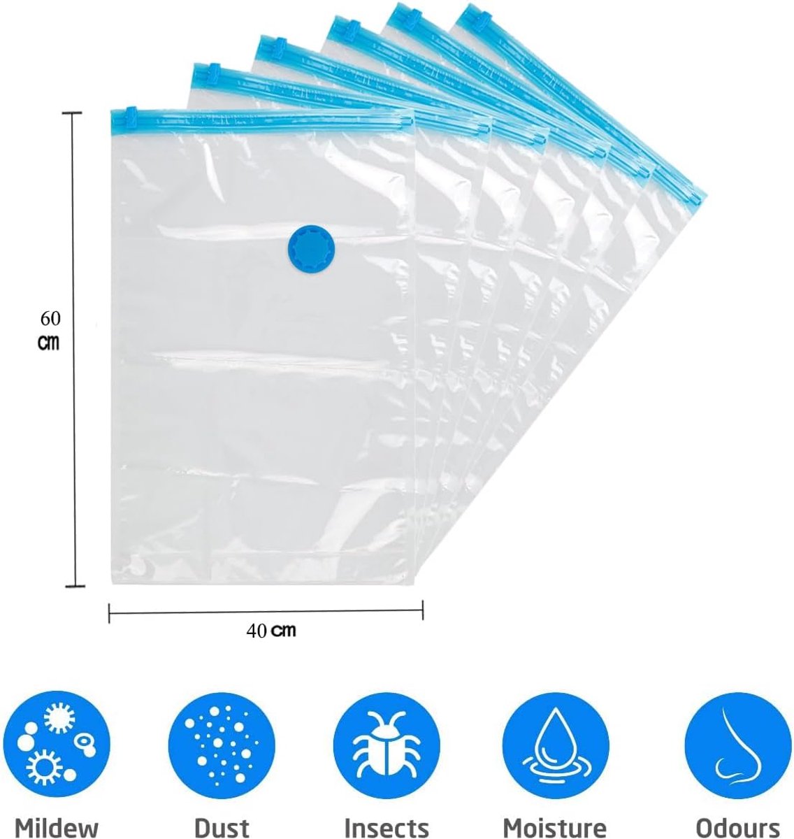Candala Vacuüm opbergzakken, 6-pack Vacuümzakken kleding [Werkt met stofzuiger], om kleding en beddengoed op te bergen, kan ruimte besparen, stofvrij, uit de buurt van vocht houden (60 x 40 CM)
