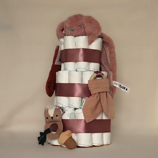Luiertaart - Oud roze - konijn knuffeldoek - geboorte - meisje - kraamcadeau - babyshower - baby van Merkloos — afbeelding 3