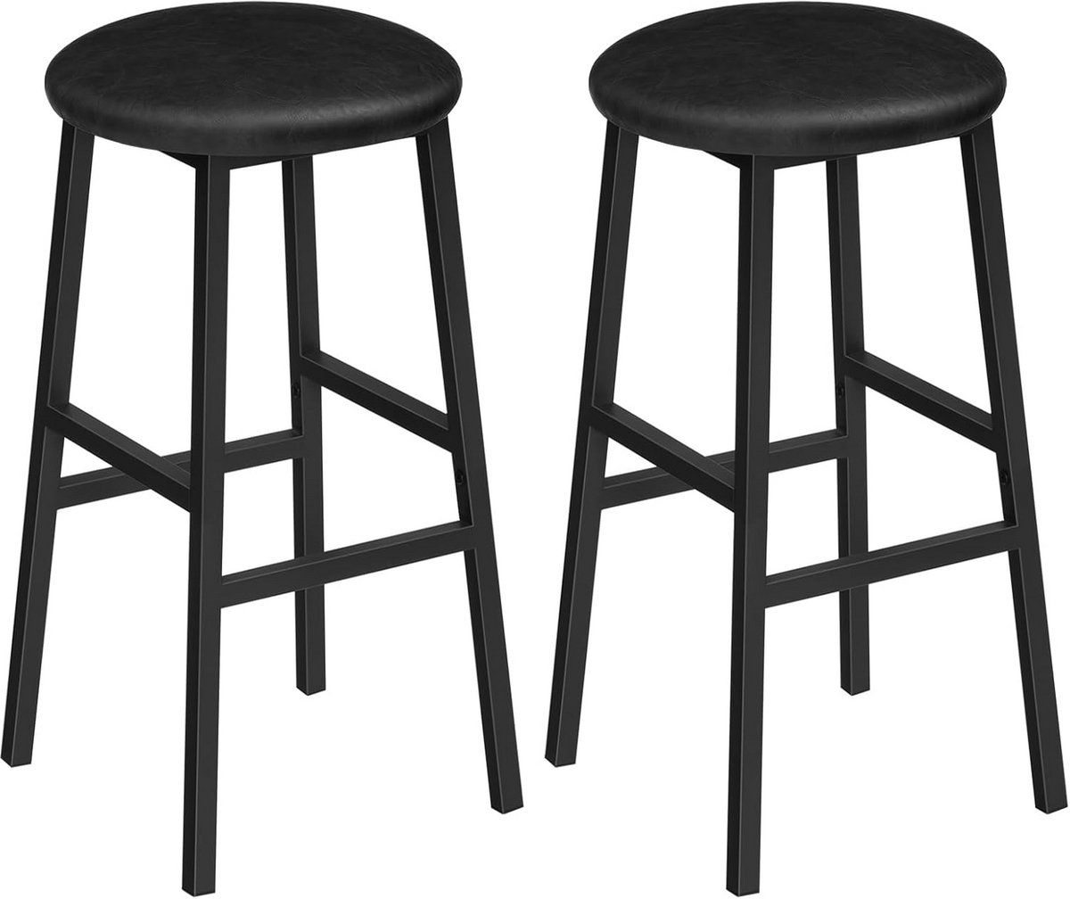 Set van 2 Zwarte Barkrukken 63 cm Hoog met Gevoerde PU Zitting en Voetensteun