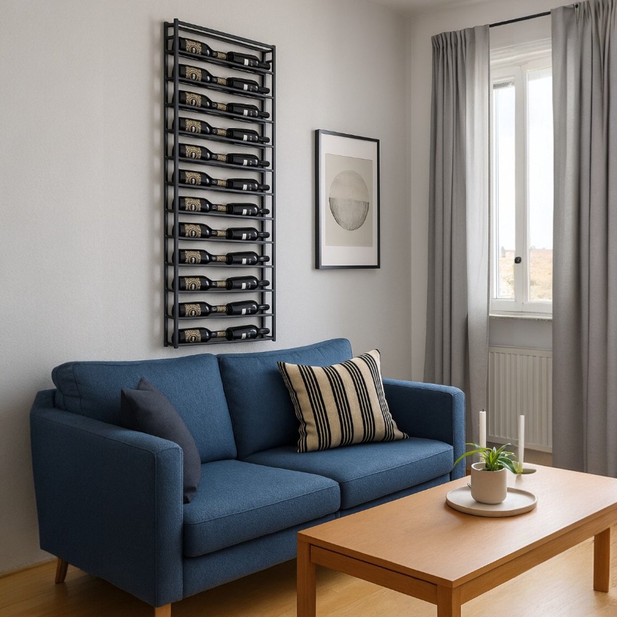 Lendo Online Wijnrek voor aan de muur - 24 flessen - Industrieel - 73x10x164cm (BxDxH) - Wandrek - Flessenrek - Hangend wijnrek - Muurrek - Poedercoat Staal - Zwart
