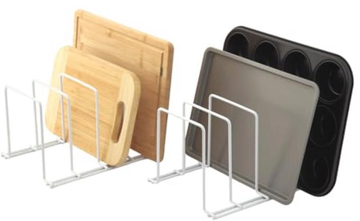 Bakplaat- en snijplankenrek - Set van 2 - Pannenrek - Organizer voor keukenkastjes - Wit