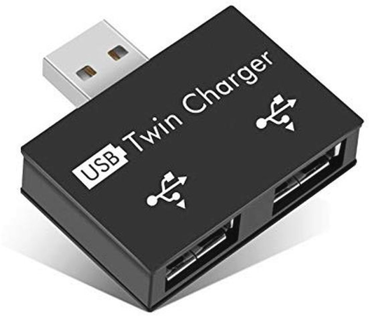 USB 2.0 2-poorts Draagbare USB Hub - Dubbele USB Adapter voor Laptops en Desktops - Zwart