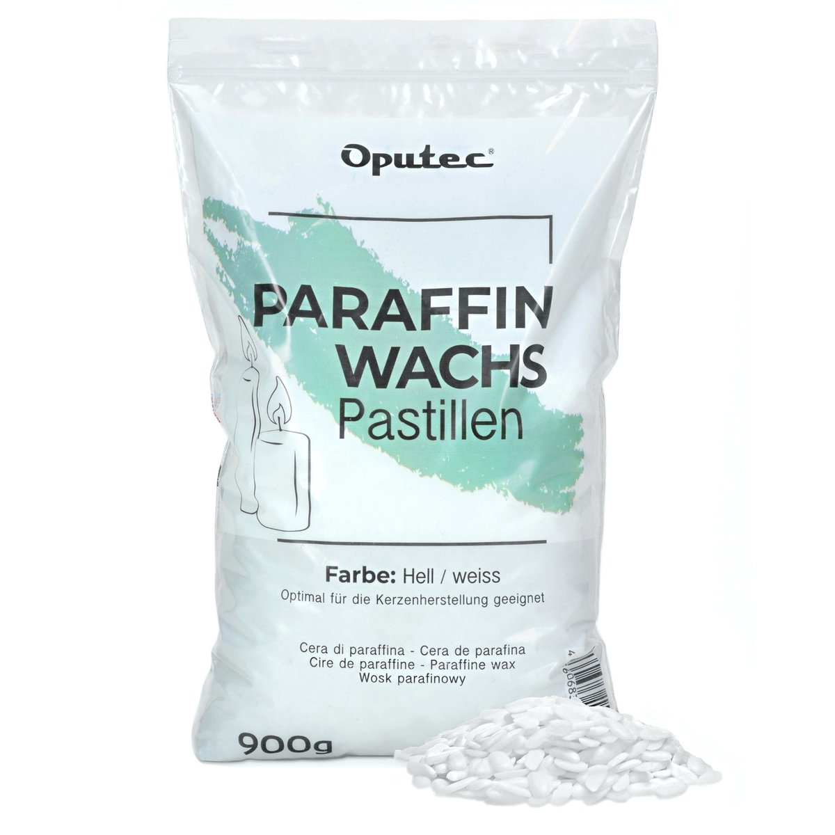 Oputec 900g paraffinewas pastilles | kaarsenwas wit | gietwas | zelf kaarsen maken | smeltpunt 55–59°C | made in Germany
