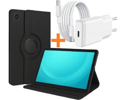 Hoes Geschikt voor Samsung Tab A11 Plus / A9 Plus tablethoes – 360° draaibaar Zwart met USB C Adapter - USB C oplader- Slim Snellader 20W Met USB C Kabel 1m - Ntech COMBI-SET