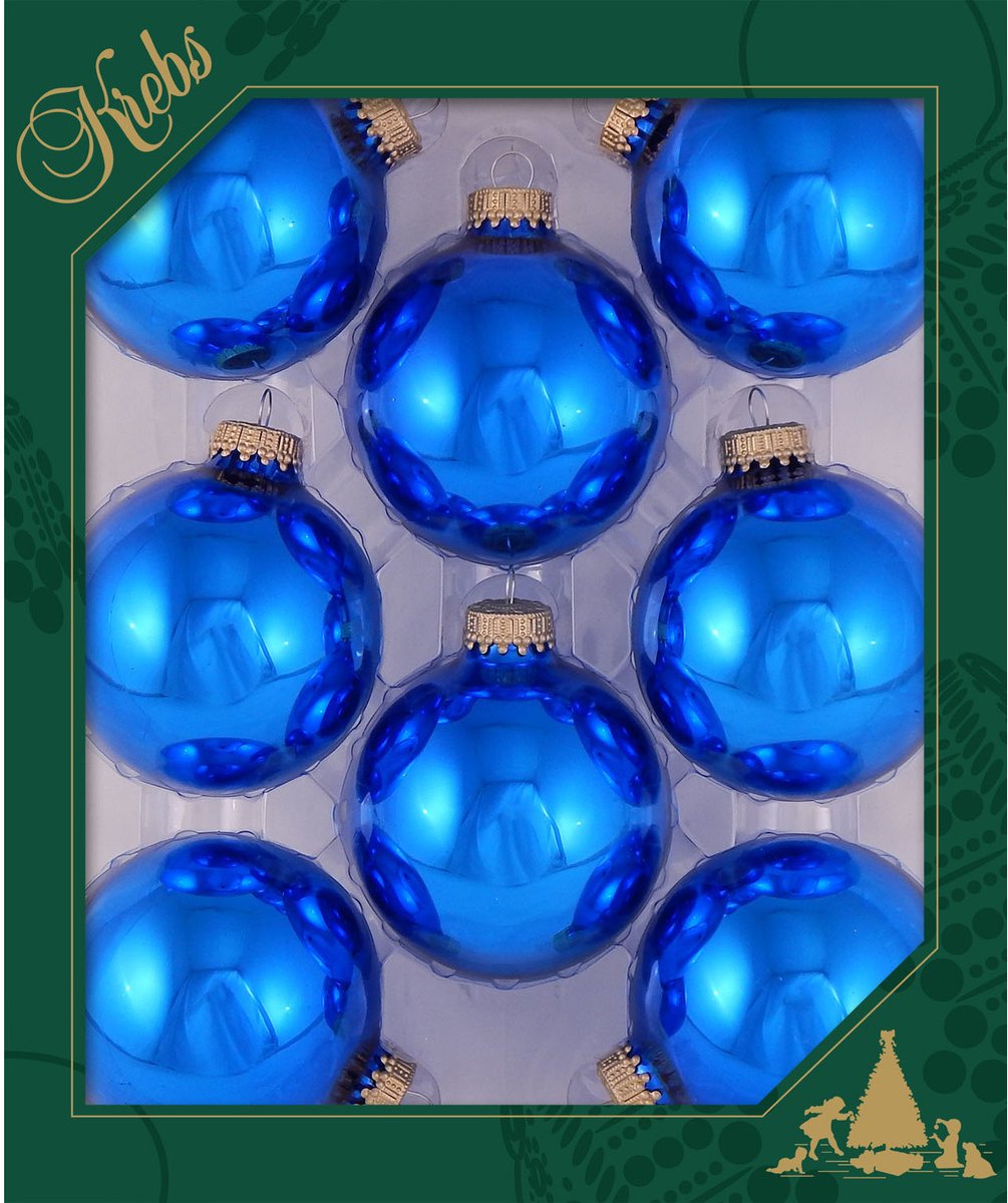 Krebs Kerstballen - 24x st - klassiek blauw - 7 cm - glas - glans - kerstversiering - kerstboomversiering