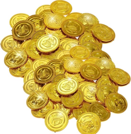 NCTNCX 100 stuks gouden munten voor kinderen, piratenschat, schattenjacht kinderverjaardag (100 gouden munten 50 edelstenen