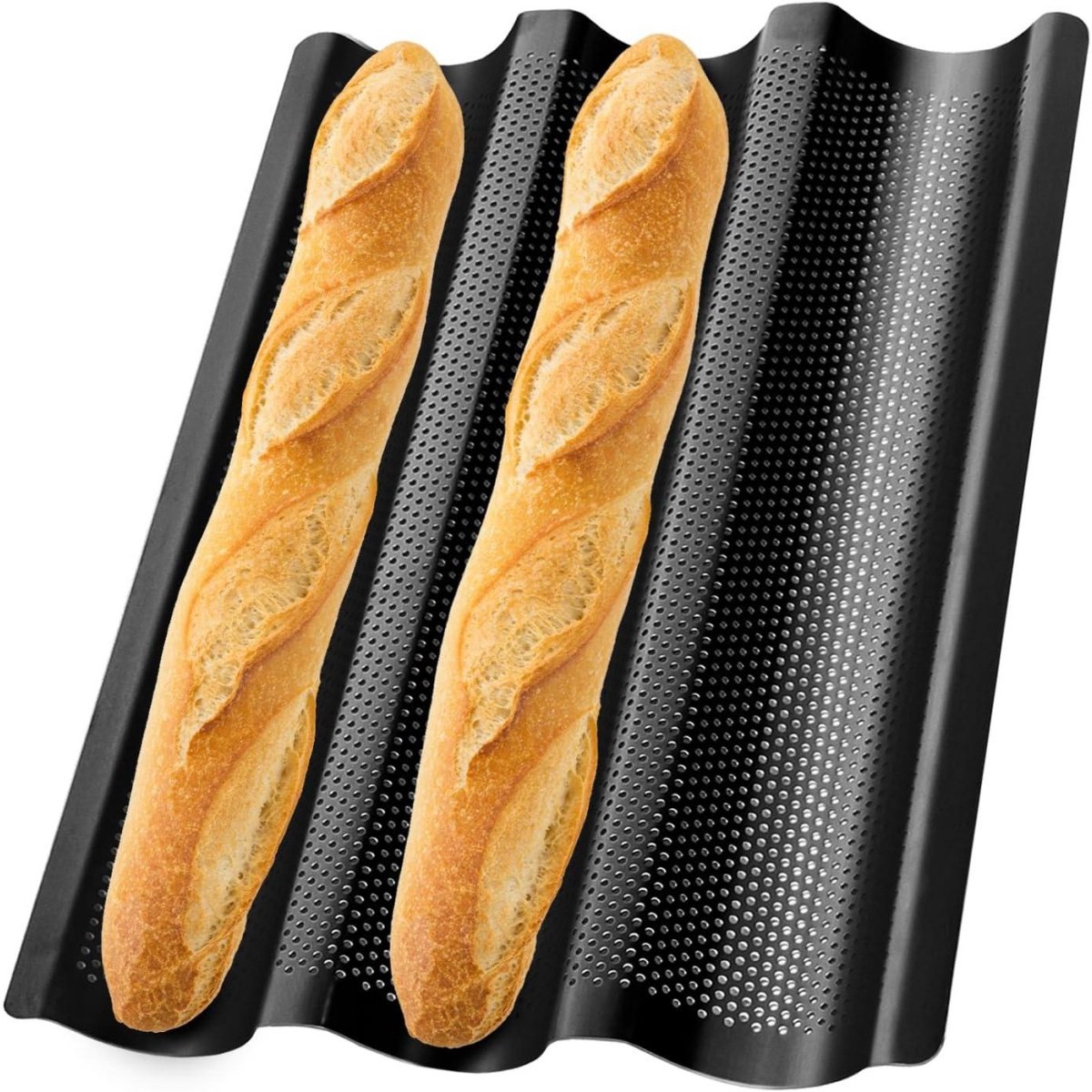GELLDG Bakvorm - Geschikt voor 3 baguettes - Antiaanbaklaag - Ideale baguettevorm - Broodbakaccessoire - Baguette bakvorm - 38,5 x 25 cm - Zwart