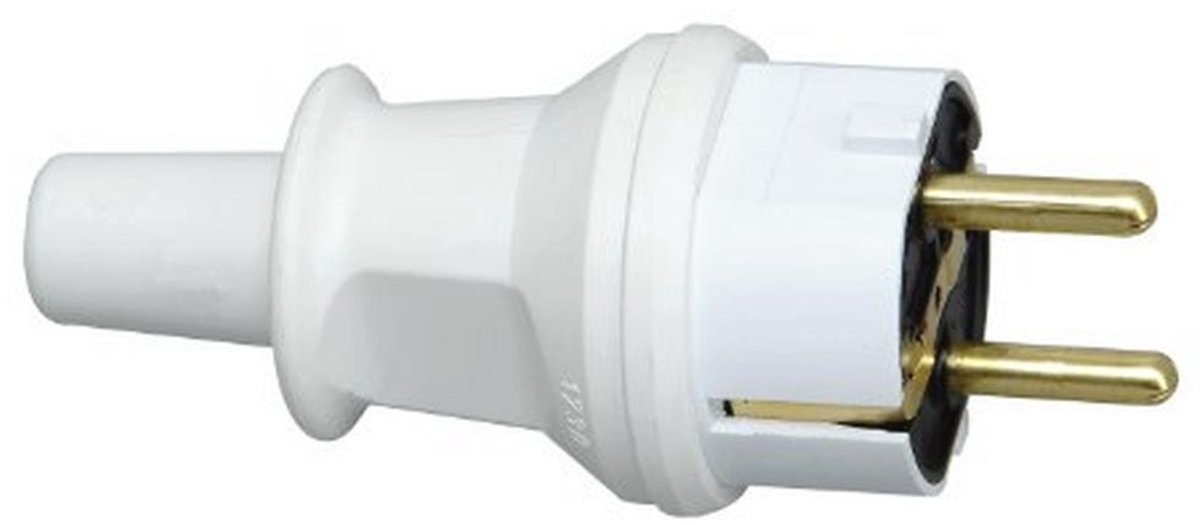 Geaarde stekker met knikbescherming - IP44 spatwaterdicht, 250 V (16 A), breukvast, arctisch wit