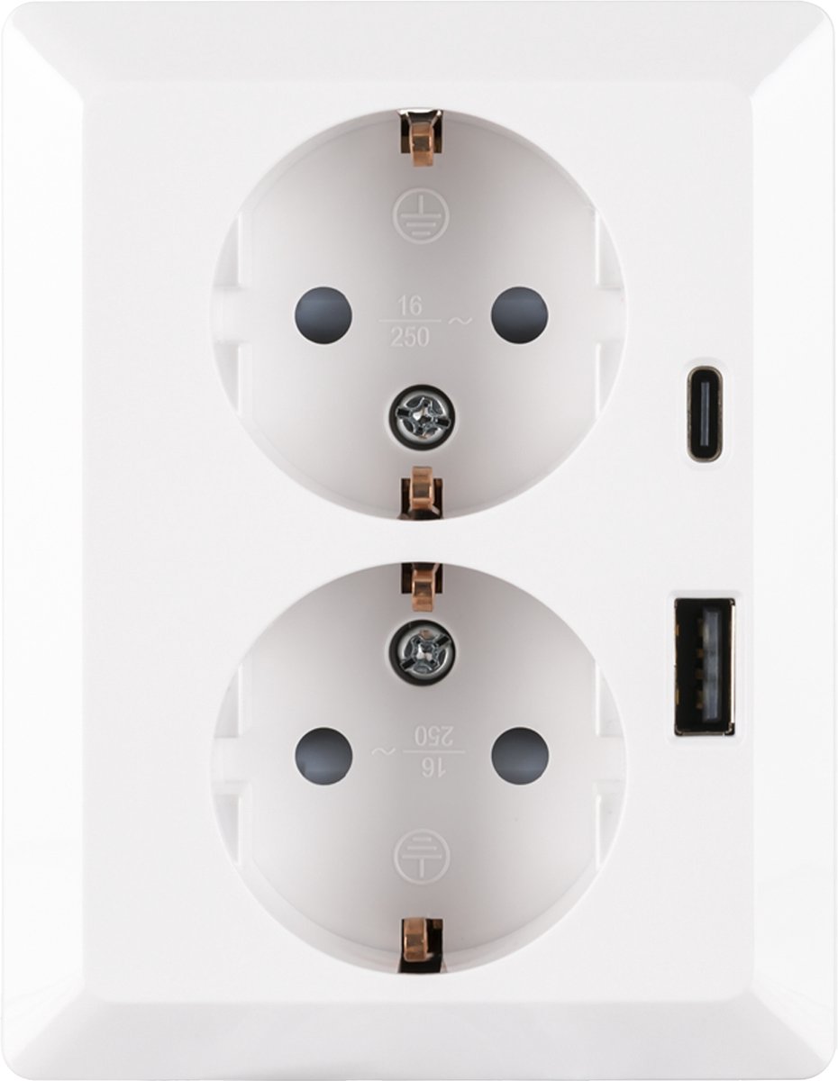 ION Industries V1/J1 contactdoos - inbouw - 2-voudig - randaarde - USB A/C - alpin wit