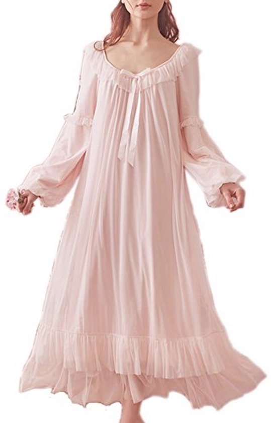 LAPAYA Victoriaanse katoenen nachtjapon voor dames, kanten afwerking, vintage nachtkleding, slaapshirts met lange mouwen, Wit, L LAPAYA Victoriaanse katoenen nachtjapon voor dames, kanten afwerking, vintage nachtkleding, slaapshirts met lange mouwen, Wit, L