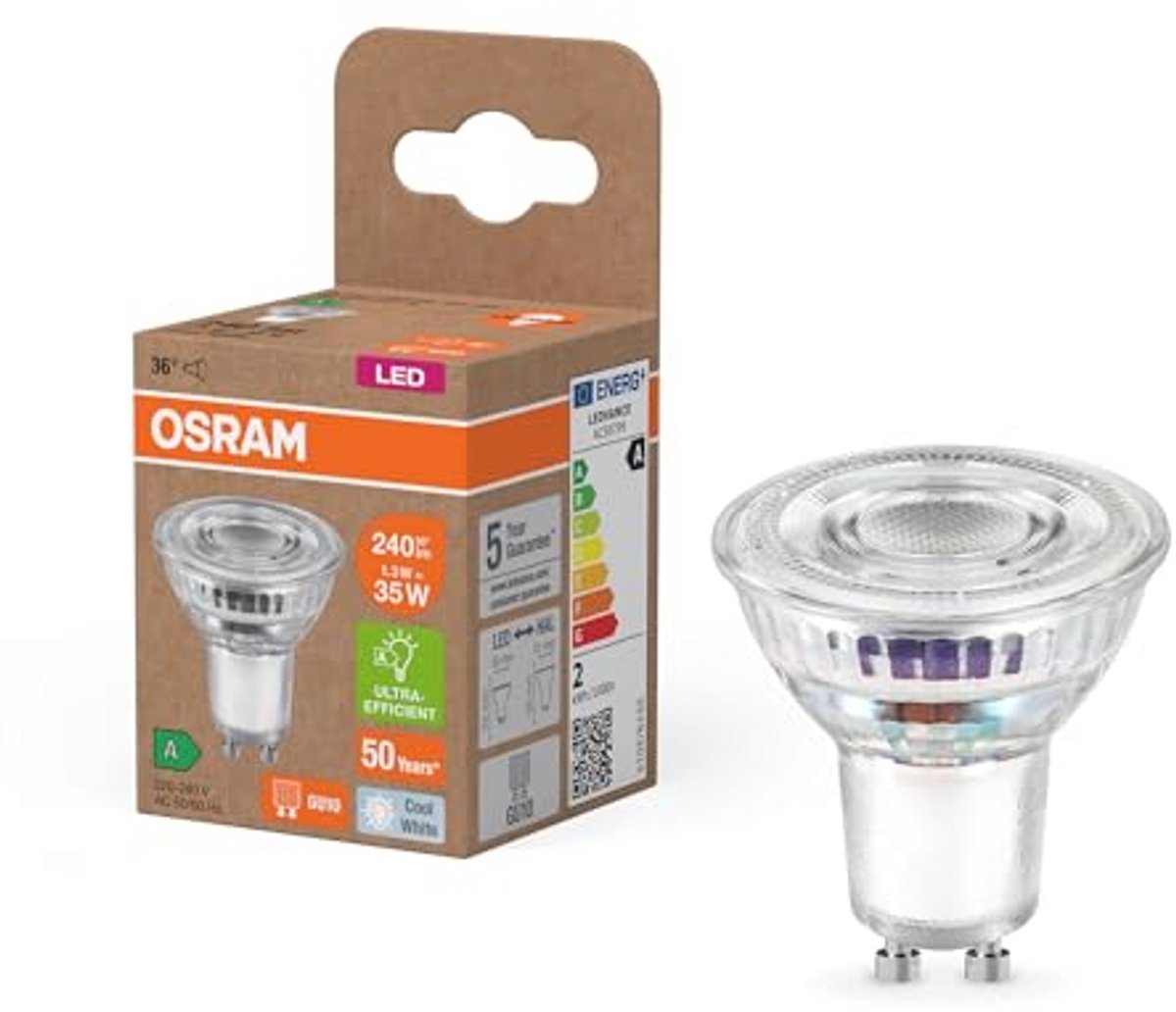 LED-reflector 1,3W 240lm koud wit GU10 50mm IP20