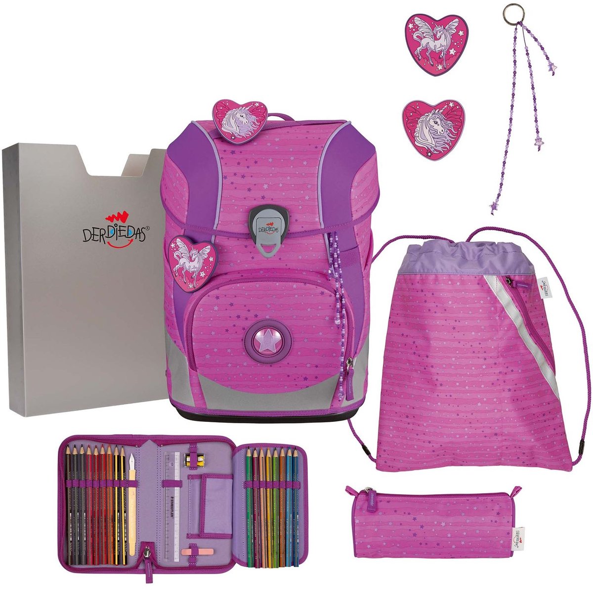 DerDieDas schooltas ErgoFlex Tiny Set 6-delig Purple Unicorn roze