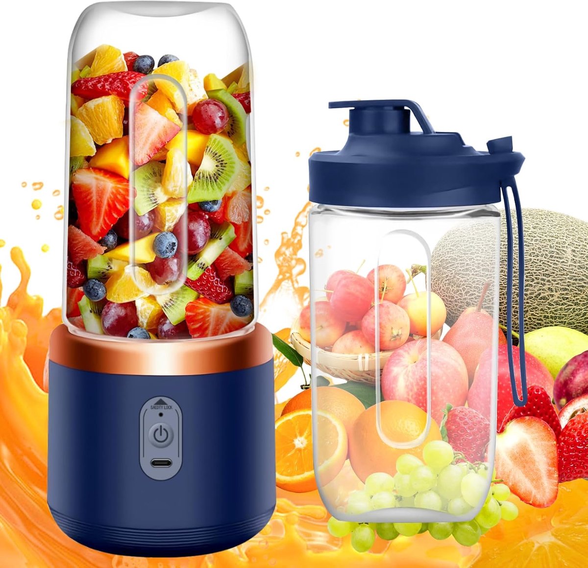 Draagbare Elektrische Mixer 400 ml, mixer voor smoothies, mini draagbare mixer met 6 roestvrijstalen messen, oplaadbaar voor het maken van milkshakes, fruit sap, smoothies
