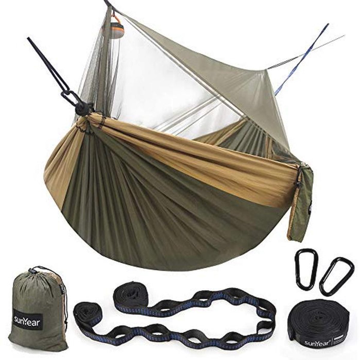 Hangmat voor kamperen met net en boomriemen - Draagbare nylon parachutehangmat voor buiten en binnen backpacken