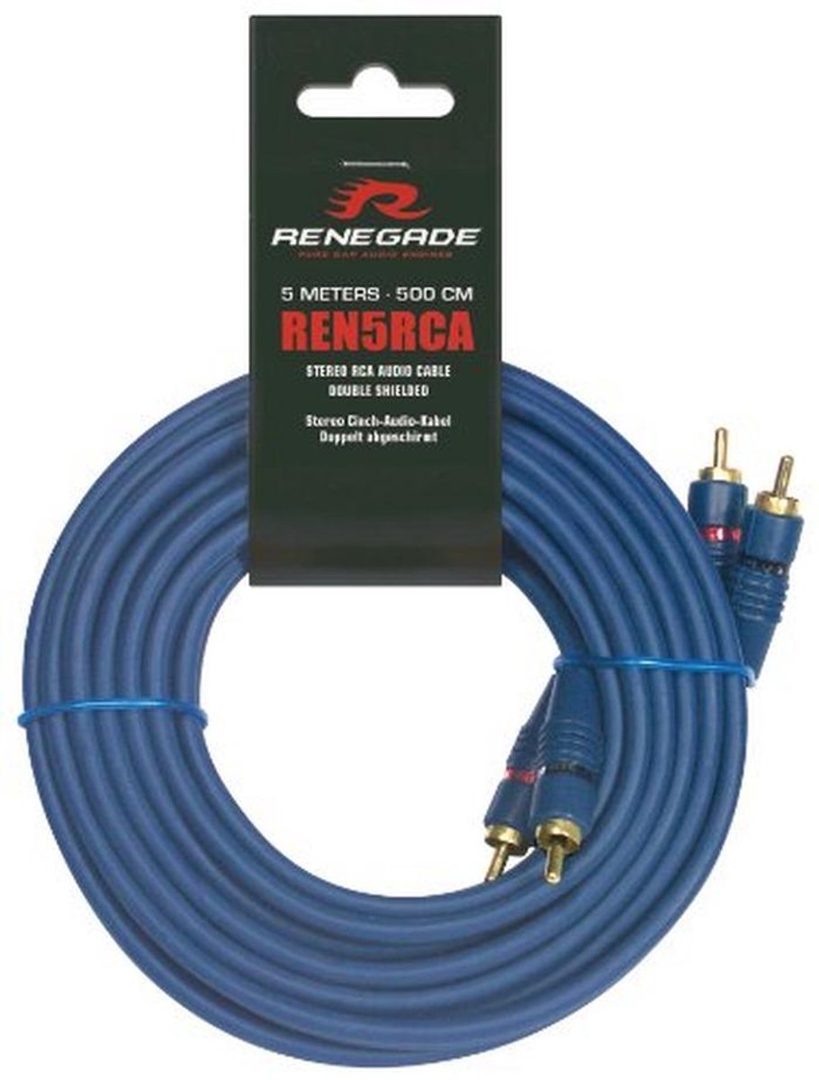 Audiokabel 5m met 2 x RCA-stekker - Dubbel afgeschermd - Blauw