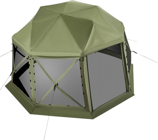 Pop-Up Gazebo Schermtent, 3.96 x 3.96 m, 13-Zijdige Dome Kampeer Canopy Met Losneembare Dak & Draagzak, Eenvoudige Opbouw & Insectbestendig, Buiten Zonnescherm voor 10-12 Personen, Groen van Merkloos — afbeelding 2