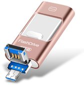 ROSPE USB-stick 64 GB voor iPhone, MFi-gecertificeerde Lightning- geheugenstick, 3-in-1 flashdrive voor iOS/Android/PC, USB 3.0 high-speed geheugenstick iPhone externe geheugenuitbreiding, asblauw