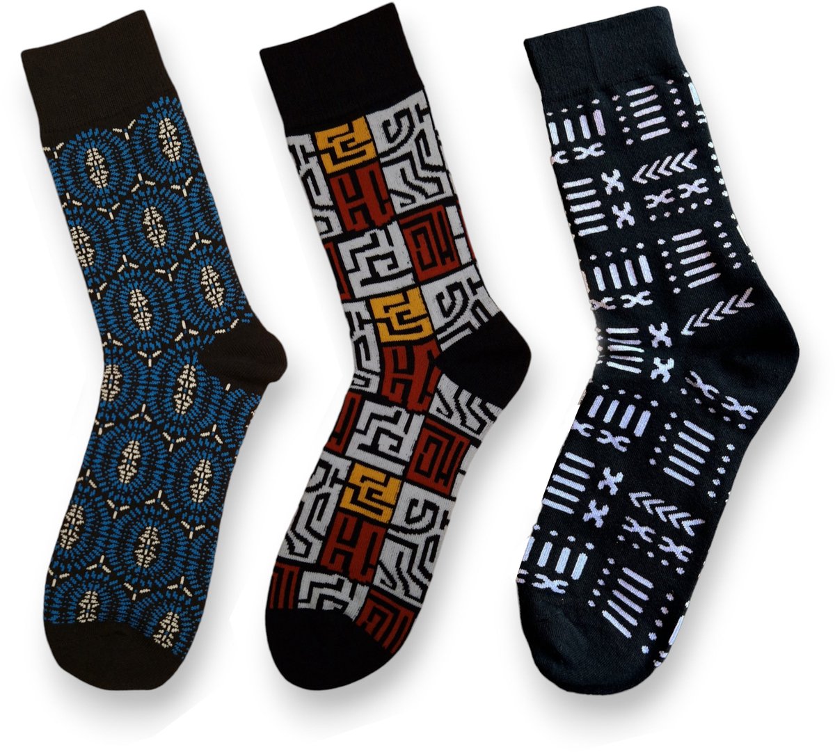 Afrikaanse sokken / Afro sokken / Mud print - Set van 3 paar EKESUGIE - Afrika print kousen / Happy Colorful Socks / Vrolijke sokken Maat 35-40