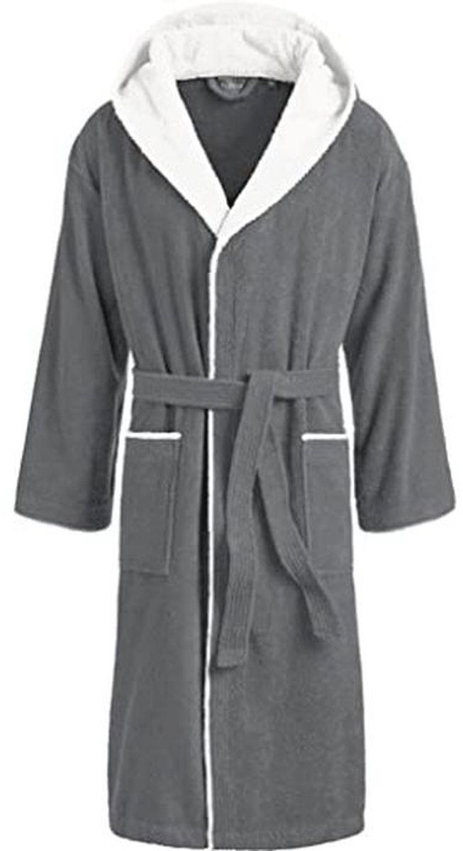 Unisex Badjas met Capuchon - Antraciet/Wit - Geschikt voor Vrouwen en Mannen