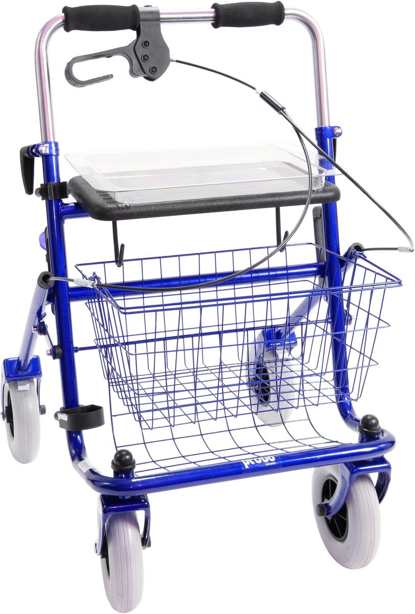 XL Rollator 60 cm Breed – Premis Provo – Extra Stevig Tot 150 kg – Brede Zitting – Verstelbare Handvatten – Duwbeugel - Eenzijdig rechts - Passieve rem - Metallic Blauw