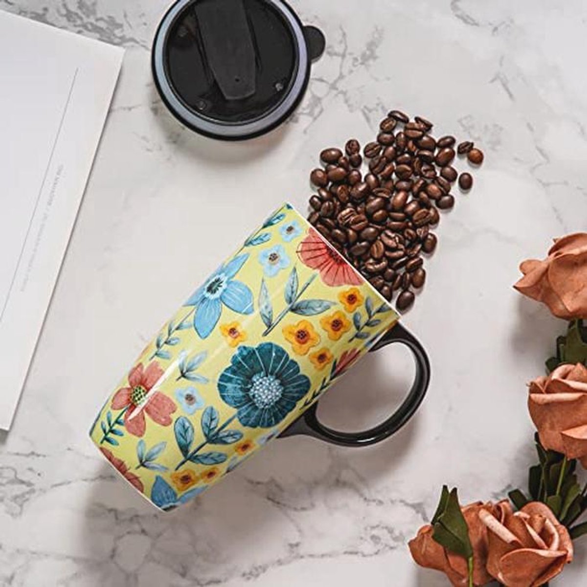 Keramische Mok 17 oz - Grote Koffiemok met Deksel en Cadeaubox