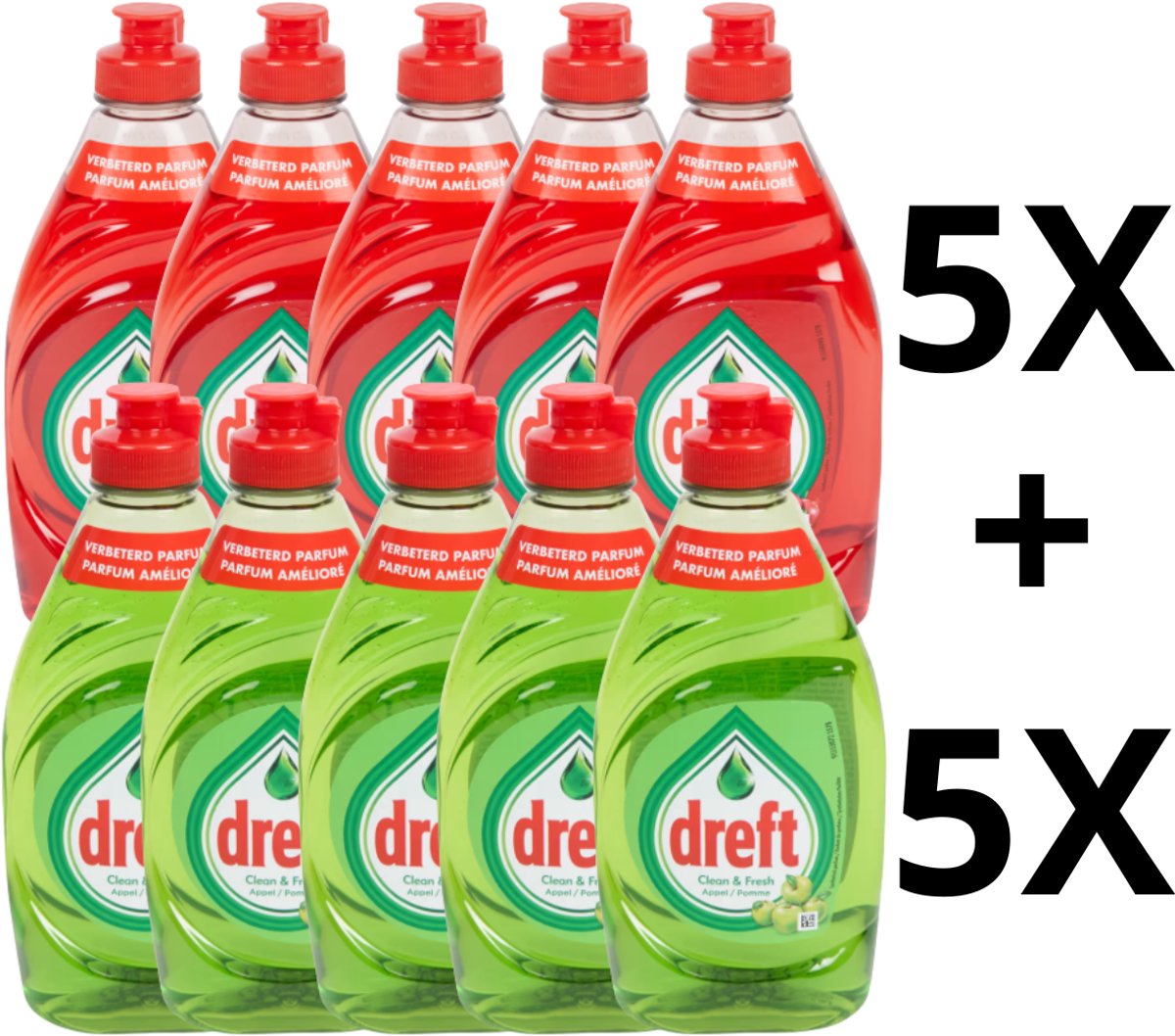 Dreft Afwasmiddel Clean & Fresh Appel & Granaatappel - Set van 10 flessen van 340 ml