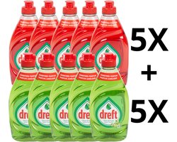 Dreft Afwasmiddel Clean & Fresh Appel & Granaatappel - Set van 10 flessen van 340 ml