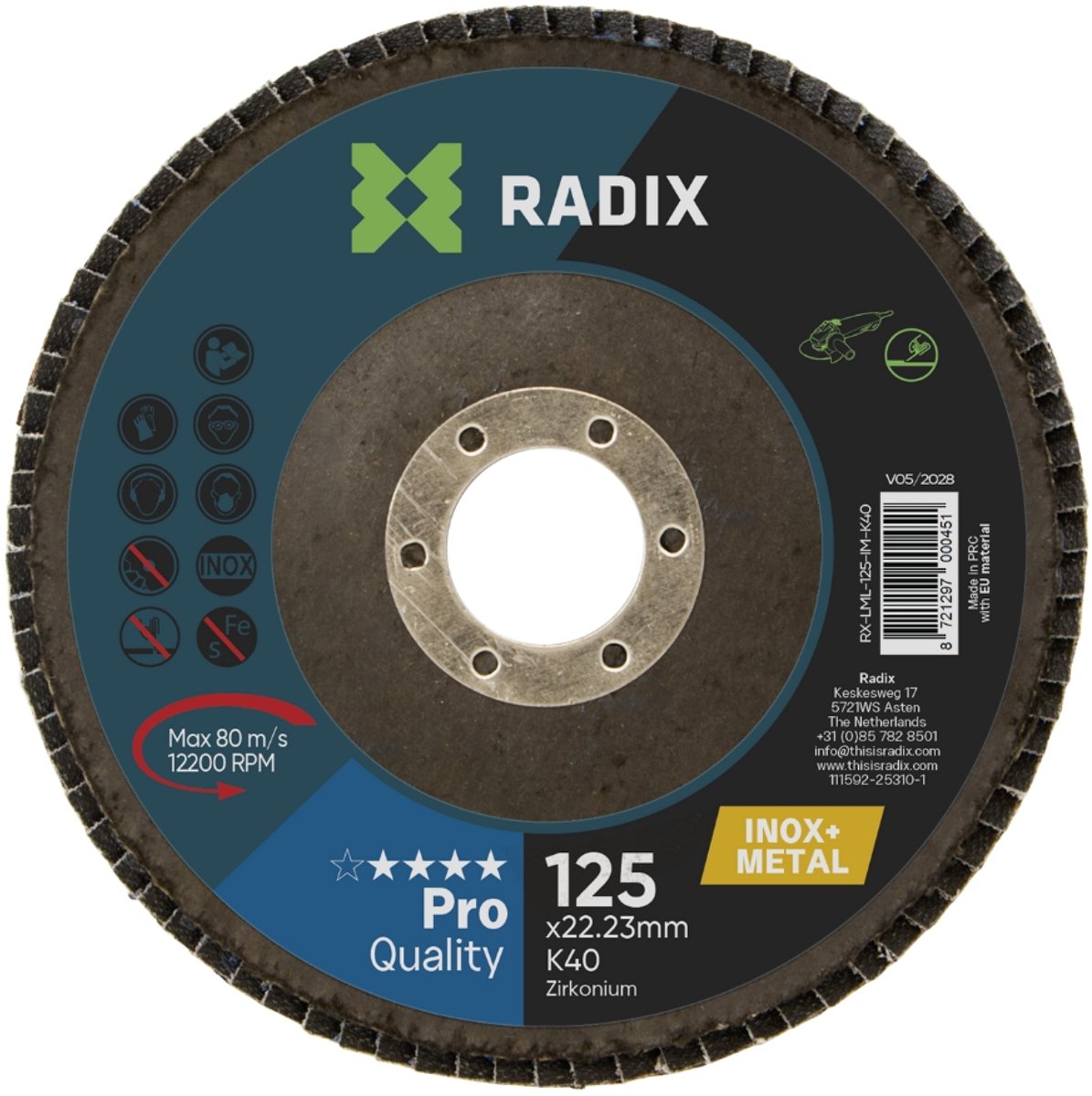 Radix - Lamellenschijf - Polijstschijf Inox & Metaal - 125 x 22,23 mm - K40