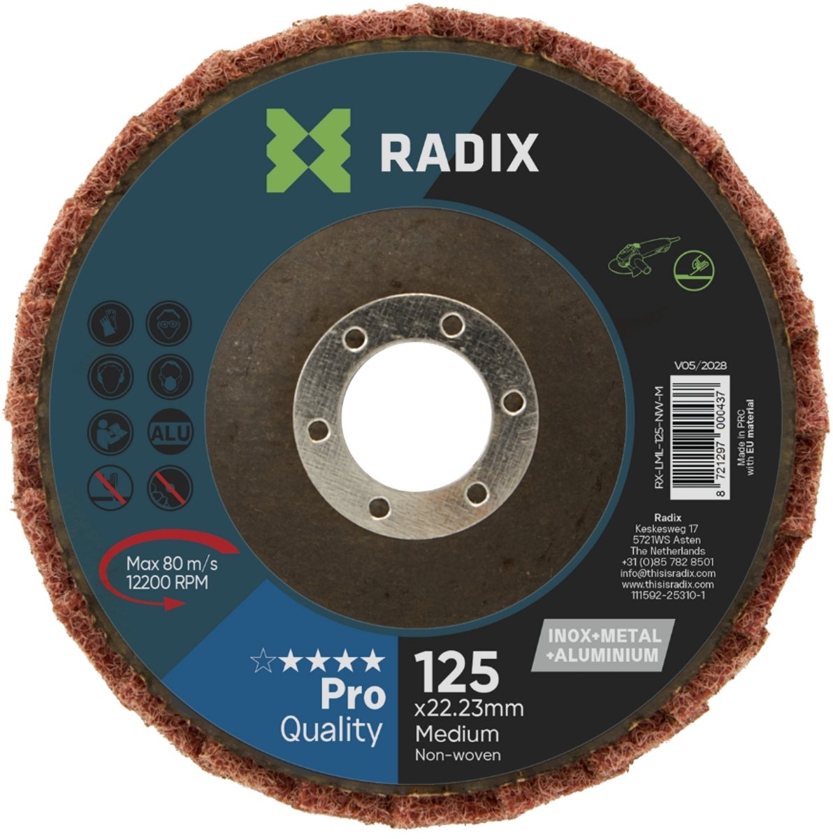 Radix - Lamellenschijf - Non-woven - Polijstschijf Inox, Staal & Aluminium - 125 x 22,23 mm - Medium