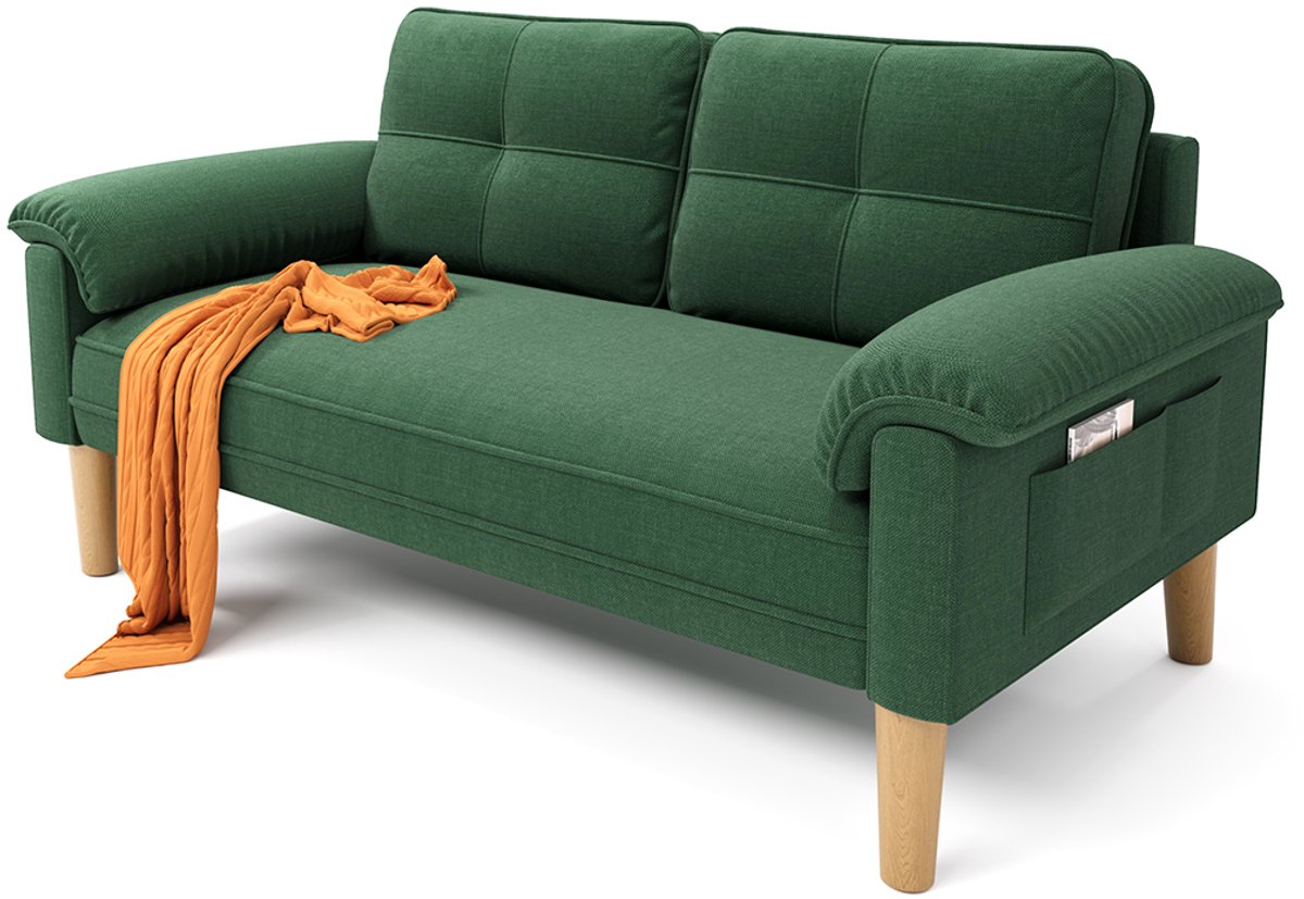 Xbro Zitbank met Armleuningen en Zijvakjes - Zitbank 2 zits - Kleine Stoffen Bank - Voor Woonkamer, Appartement, Kantoor - 145 x 77 x 77 cm - Groen