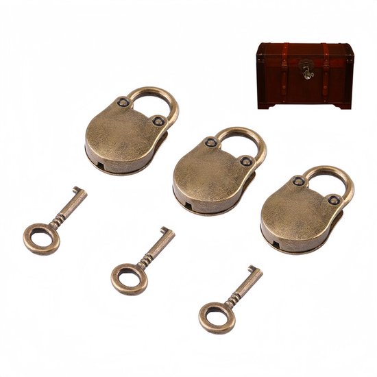 Ensemble Mini Cadenas - 3 Pièces avec 3 Clés - Alliage de Zinc - Style Vintage Antique - Multifonctionnel - Décoration Home Hardware pour Petits Bagages, Boîte à Bijoux, Boîte de Rangement, Journal