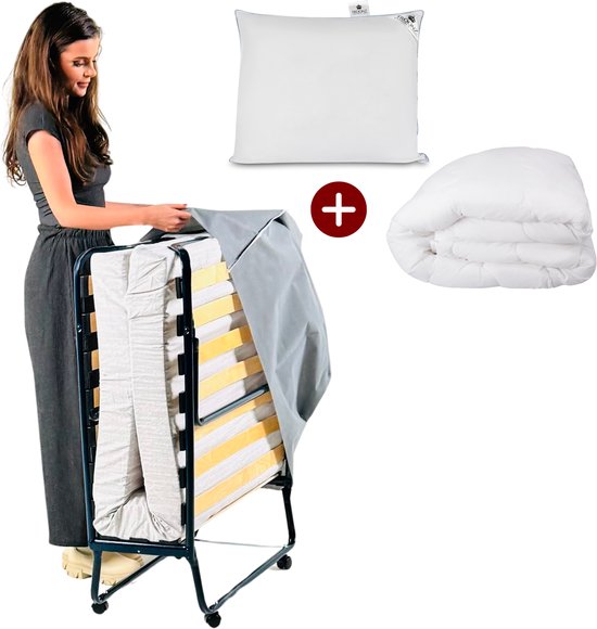 Troonz® Vouwbed Deluxe 90x200 cm - Eenpersoons Logeerbed Inclusief Hoofdkussen en Dekbed - Opklapbed
