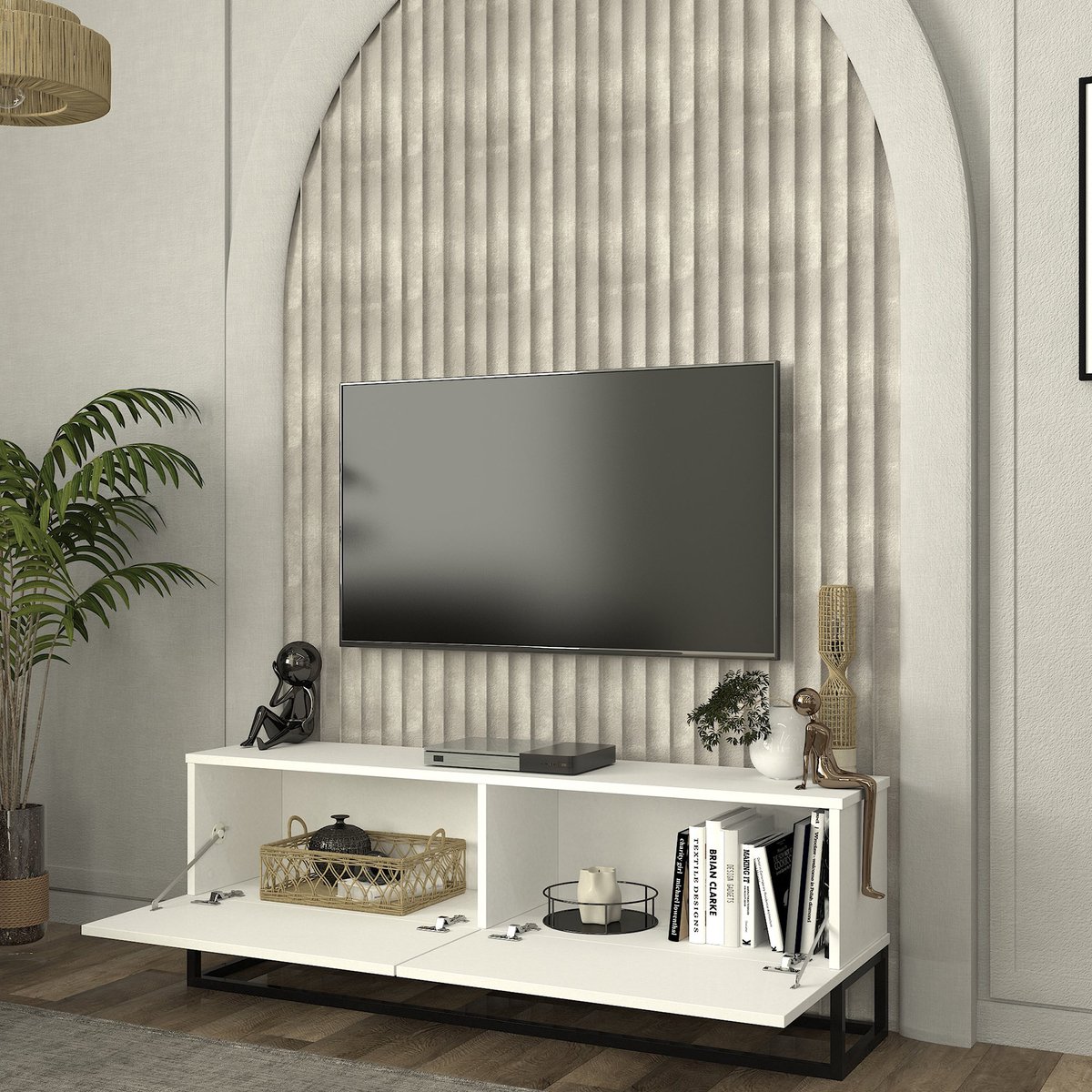 Tv-meubel Nolven lang frame 125x32x47 cm wit [en.casa]