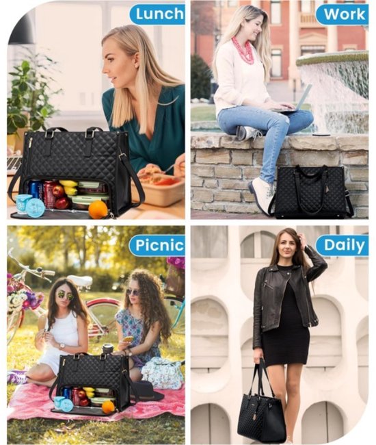 Lunchtas voor dames - Geïsoleerde lunchtas - Handtas - Koeltas - Laptop-/werktas - Handtas met koelbox - Laptoptas met meerdere compartimenten - Gebroken wit van Merkloos — afbeelding 2