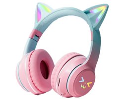 1 stuk - Draadloze Gaming Headset - Esports-headset - Over-ear - LED-verlichting - Draadloos Bluetooth + bedraad + kaartsleuf - Hoofdbandmodel - Compatibel met computers, mobiele telefoons en gaming - Kattenoorontwerp - roze