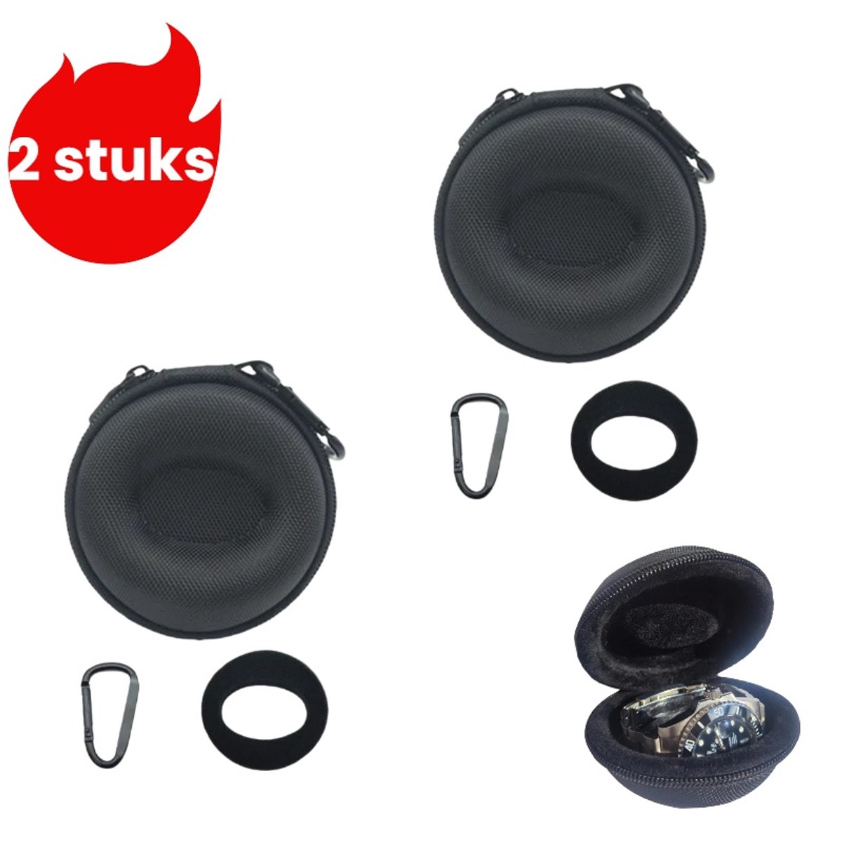2-delige - Horlogetas - Opbergtas voor mechanische horloges - Draagbare schokbestendige horlogetas - Horloge sieraden geschenkdoos - Zwart